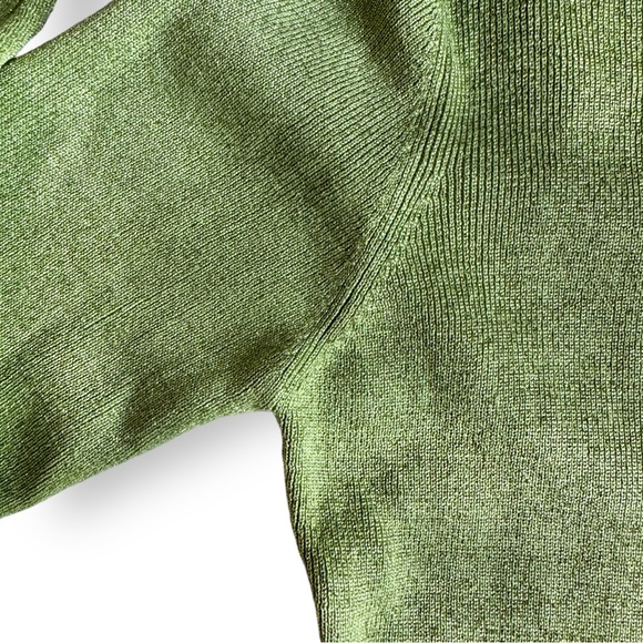 Silk Sweater Chartreuse Bright Green Shimmer Pullover Crewneck Medium - Picture 7 of 12